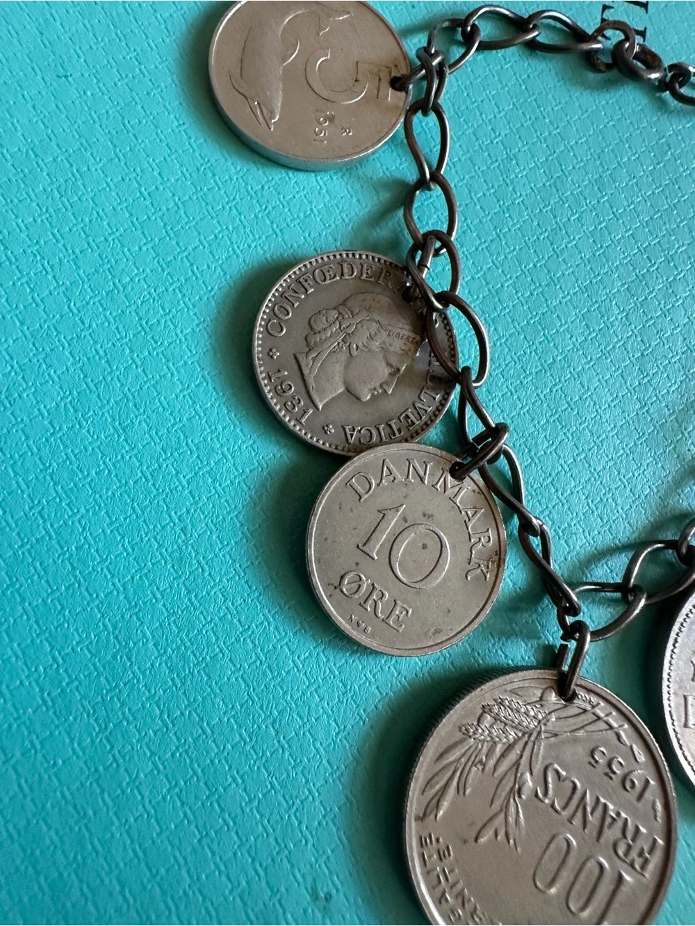 Vintage Sterling Silver Bracelet With International Coins